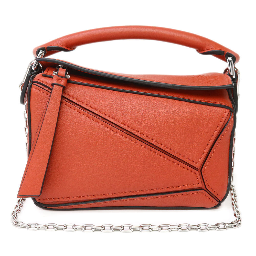 Loewe Anagram Puzzle Calf Vermilion Orange Chain 2way Crossbody Leather
